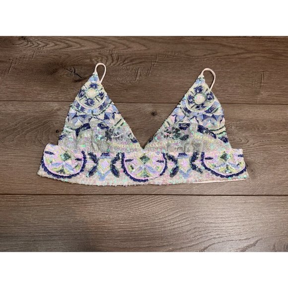 FREE PEOPLE JUST BEAD IT BRALETTE POWDER SAND COMBO M - Picture 2 of 9